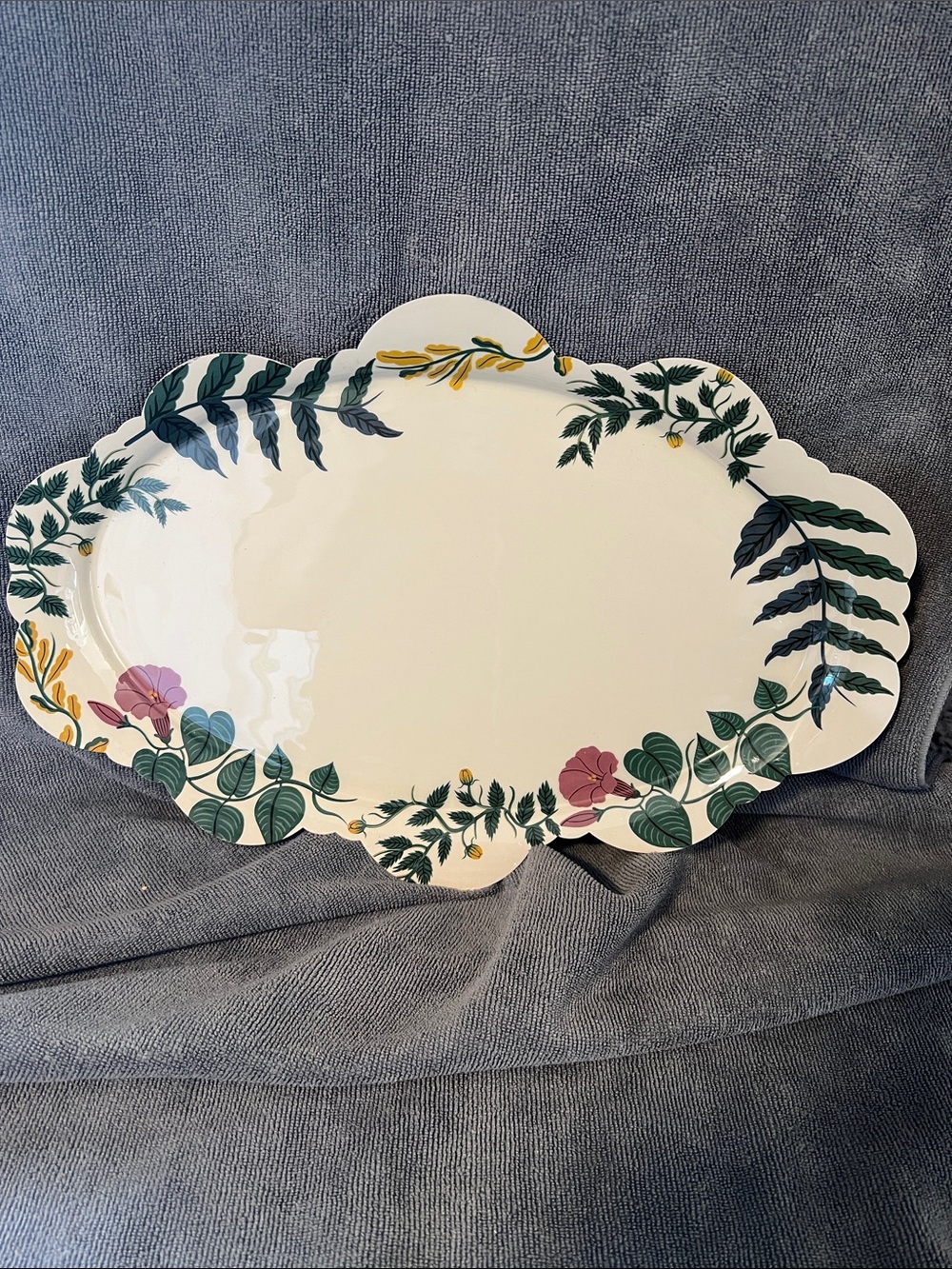 Target Floral Leaf White Serving Platter with Green and yellow Accents